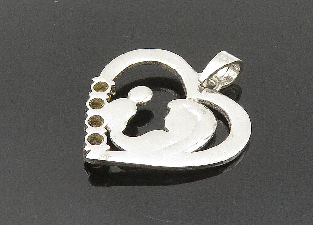 925 Sterling Silver  Vintage Citrine Shiny Mom & Baby Love Pendant  PT16047