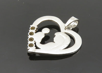 925 Sterling Silver  Vintage Citrine Shiny Mom & Baby Love Pendant  PT16047