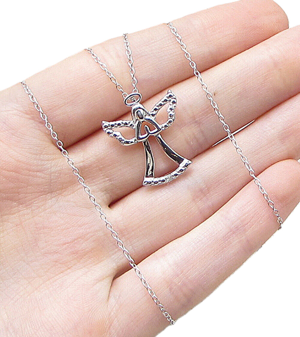 925 Sterling Silver  Genuine Diamond Angel Pendant & Chain  PT1322