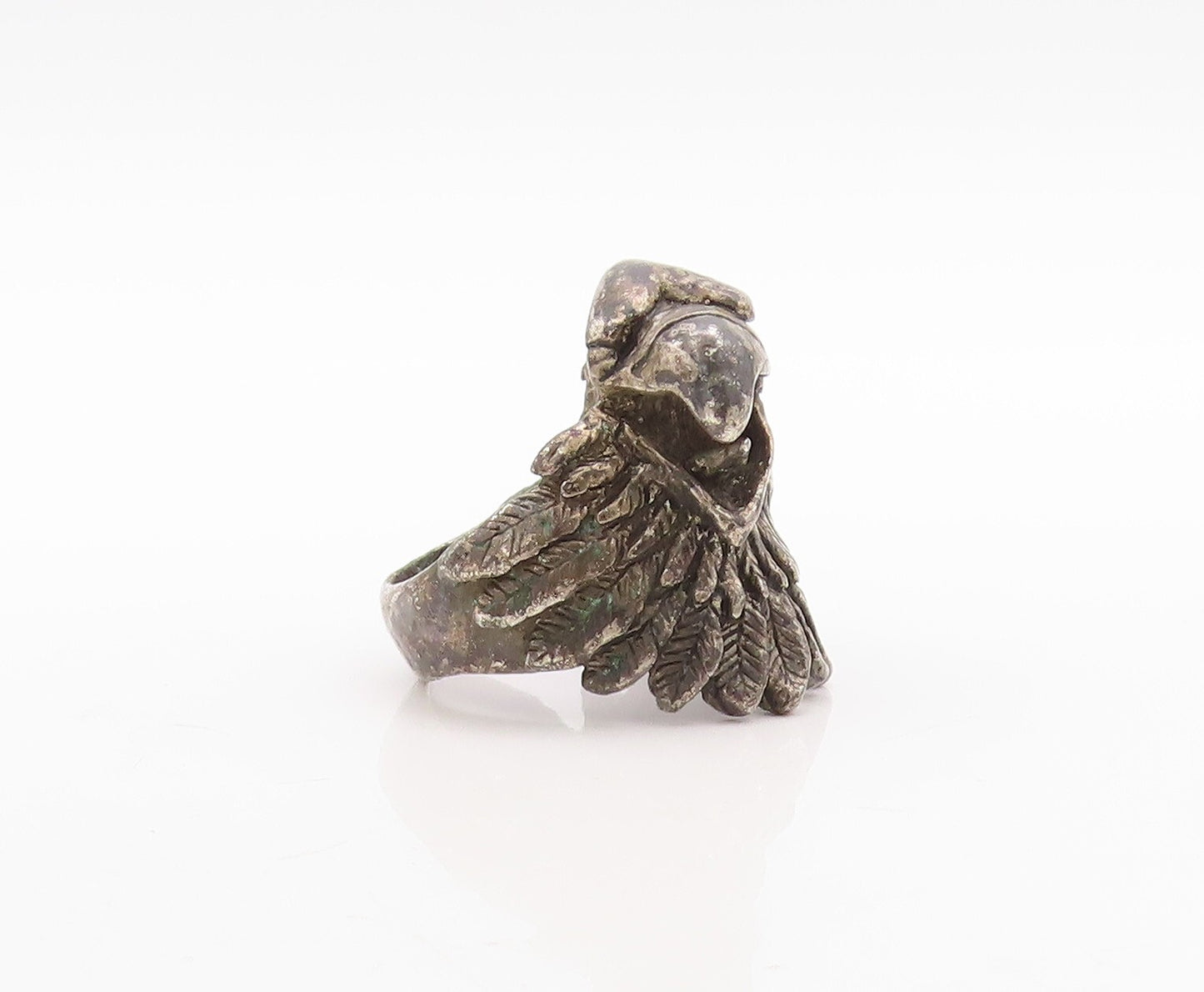 925 Sterling Silver Vintage Ring G & S Dark Tone Carved Eagle  Sz 7.5  RG31651