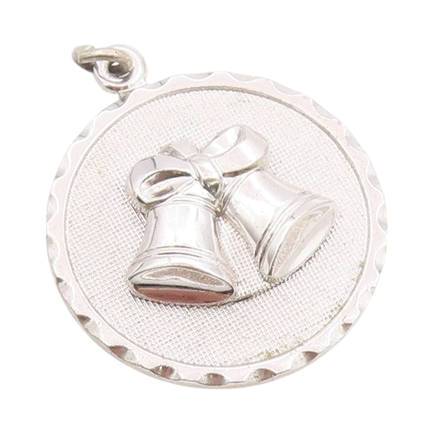 925 Sterling Silver Vintage Pendant DANECRAFT Christmas Bell Carved Coin PT24346