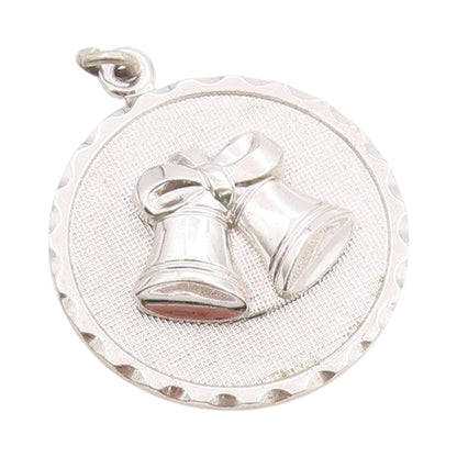 925 Sterling Silver Vintage Pendant DANECRAFT Christmas Bell Carved Coin PT24346