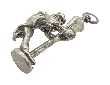 925 Sterling Silver  Vintage Oxidized Man & Street Light Pendant  PT9250