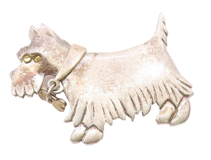 925 Sterling Silver  Vintage Two Tone Dog Animal Motif Brooch Pin  BP9290