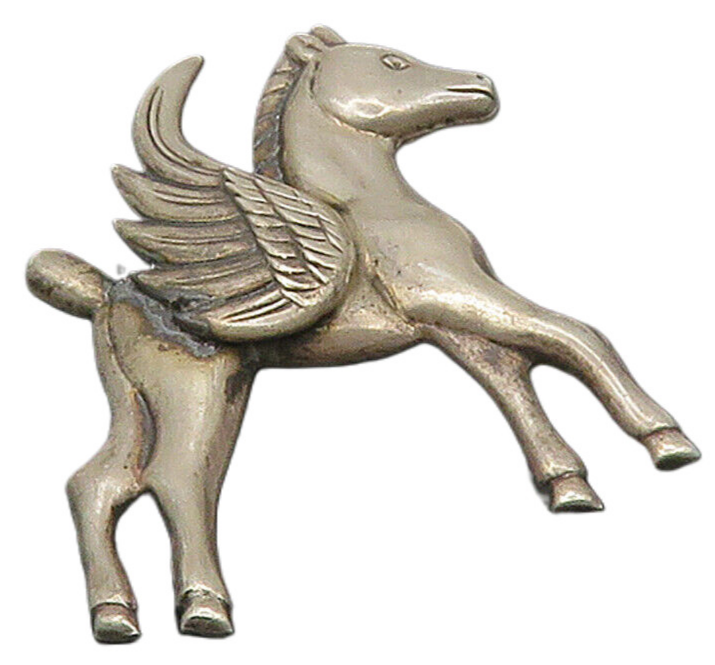 LANG 925 Sterling Silver  Vintage Dark Tone Flying Horse Brooch Pin  BP6609