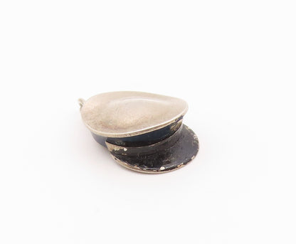 925 Sterling Silver  Vintage Petite Old Fashioned Police Hat Pendant  PT19375