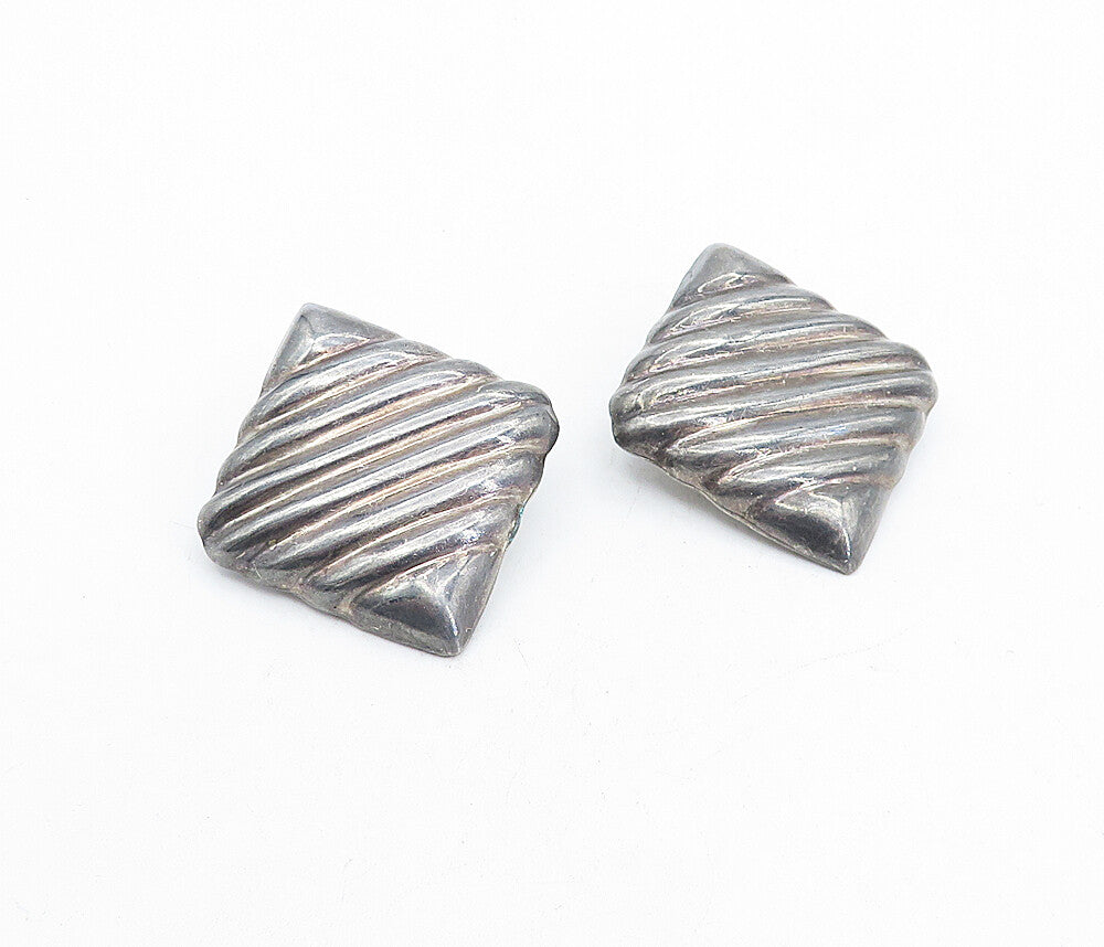 MEXICO 925 Sterling Silver  Vintage Oxidized Square Non Pierce Earrings EG2169