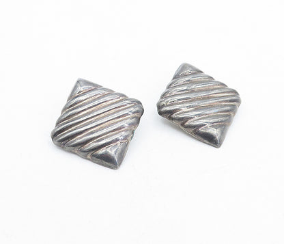MEXICO 925 Sterling Silver  Vintage Oxidized Square Non Pierce Earrings EG2169