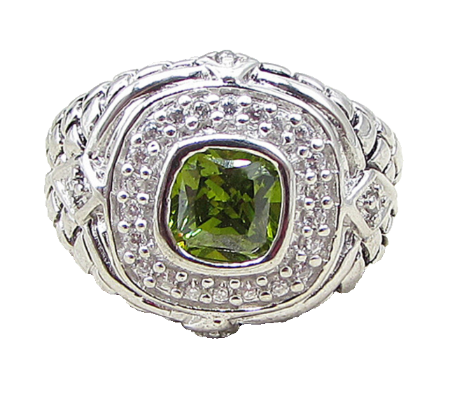 925 Sterling Silver  Peridot & Cubic Zirconia Cocktail Ring Sz 6.5  RG1651