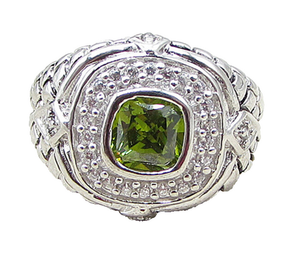 925 Sterling Silver  Peridot & Cubic Zirconia Cocktail Ring Sz 6.5  RG1651