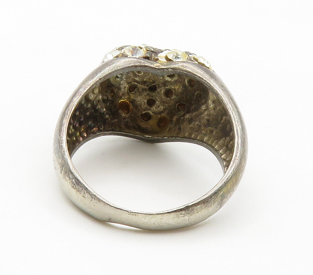 925 Sterling Silver  Vintage Cubic Zirconia Heart Cocktail Ring Sz 7  RG15110