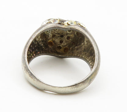 925 Sterling Silver  Vintage Cubic Zirconia Heart Cocktail Ring Sz 7  RG15110