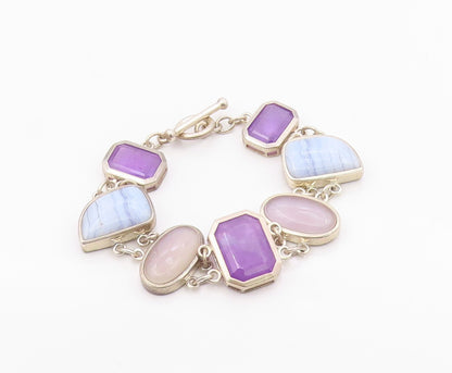 925 Sterling Silver Vintage Bracelet WHITNEY KELLY Multi Gemstone Link  BT12115
