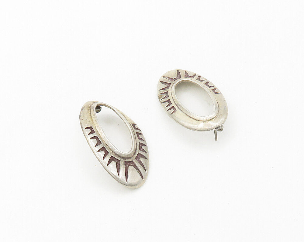 S.T.C. NAVAJO 925 Sterling Silver  Vintage Open Oval Drop Earrings  EG9480