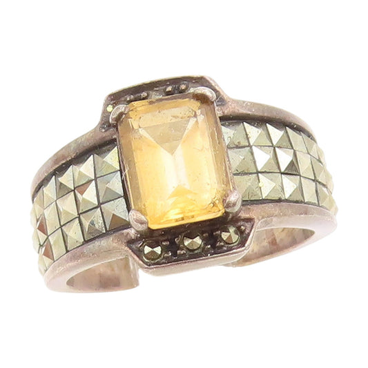 925 Sterling Silver Vintage Ring JUDITH JACK Citrine & Marcasite Sz 5.5 RG33814