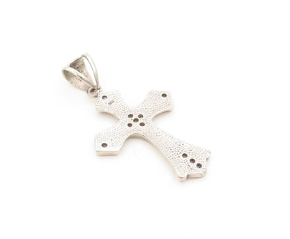 925 Sterling Silver Vintage Pendant Dark Tone CZ Inlay Religious Cross PT23853