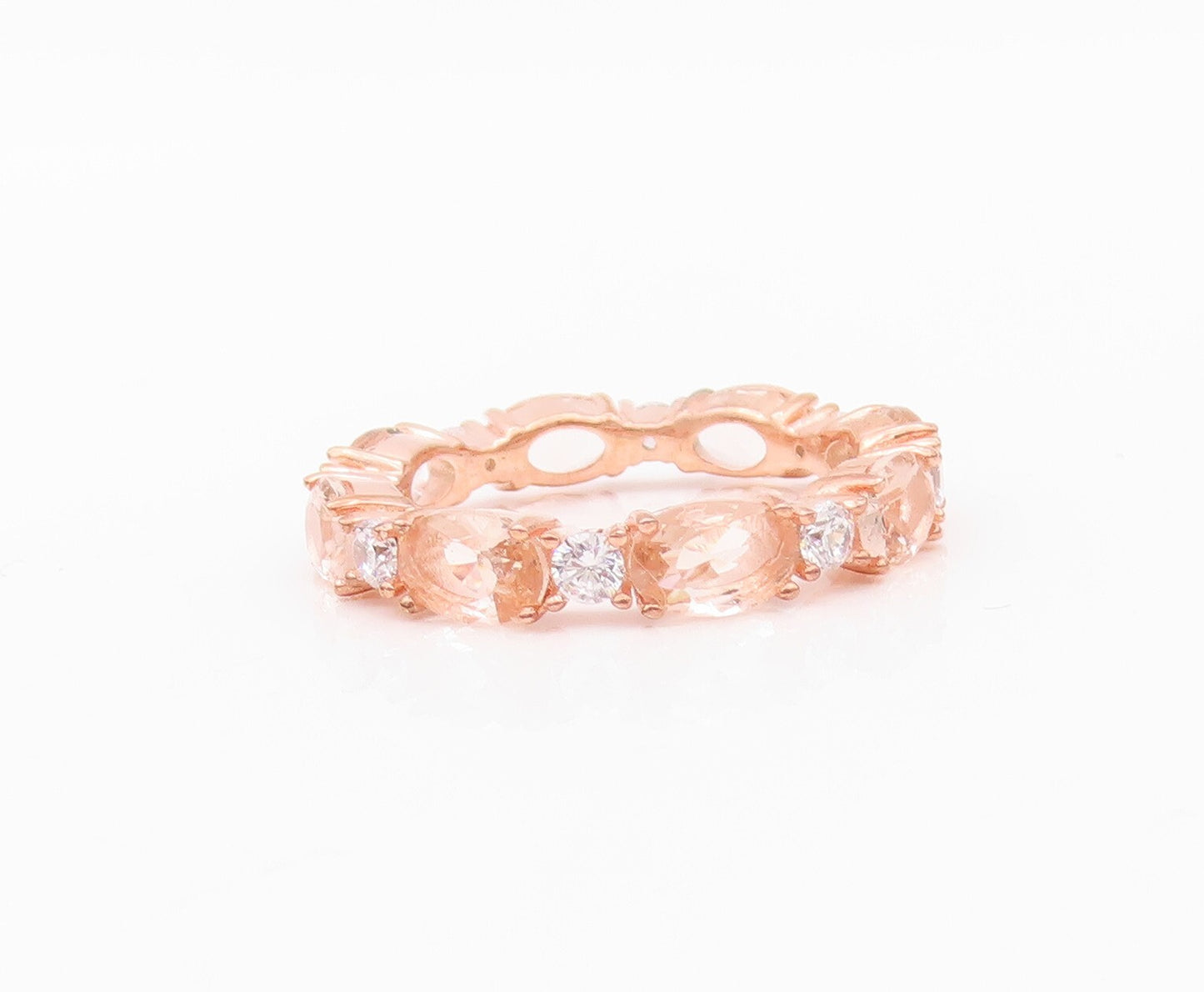 925 Sterling Silver Vintage Ring Rose Gold Plated Morganite CZ Band Sz 7 RG30342