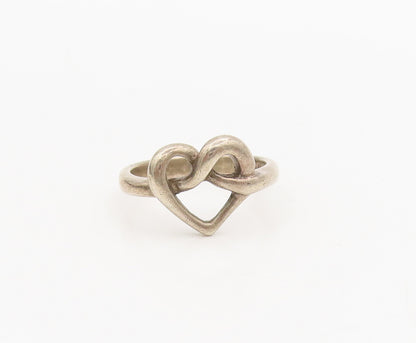 925 Sterling Silver  Vintage Cutout Caved Swirly Heart Ring Sz 5  RG27045