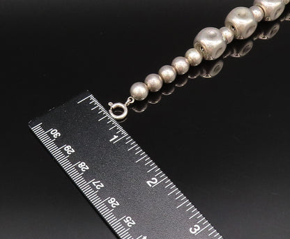 Solid Silver Vintage Dented Sphere Bead Ball Pattern Necklace  NE3942