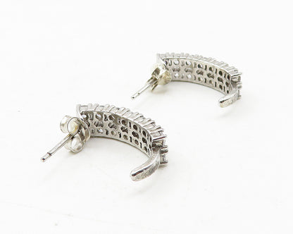 925 Sterling Silver  Sparkling Cubic Zirconia Curved Drop Earrings  EG6299