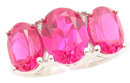 925 Sterling Silver Vintage Ring Three Stone Pink CZ Statement Band Sz 7 RG33852