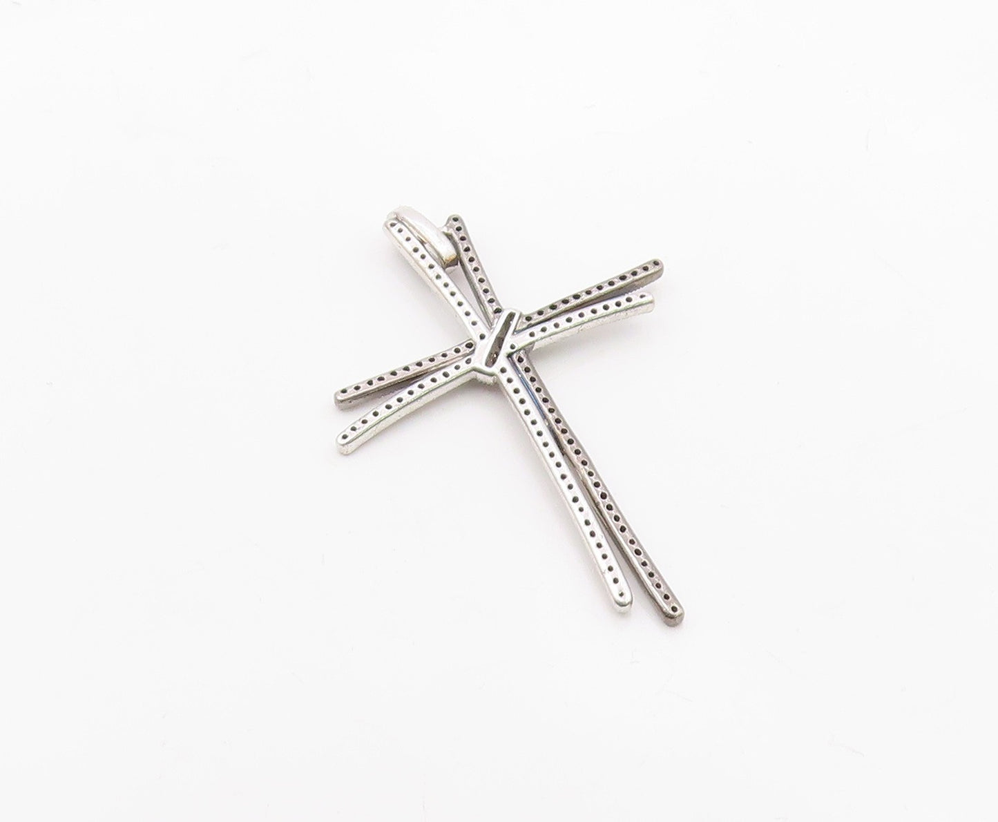 925 Silver  Vintage Double Cubic Zirconia Religious Cross Pendant  PT20722