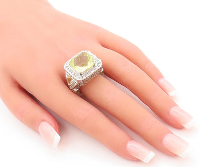 925 Sterling Silver Vintage Ring Square Peridot & Citrine Topaz  Sz 7  RG29392