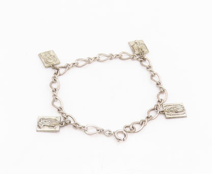 925 Sterling Silver Vintage Bracelet Carved Religious Dangling Charms  BT11501
