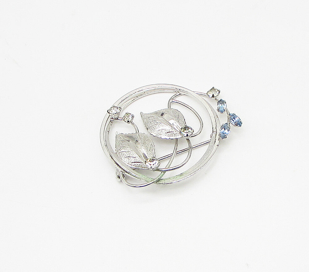 925 Sterling Silver  Vintage Topaz & Cubic Zirconia Floral Brooch Pin  BP1013