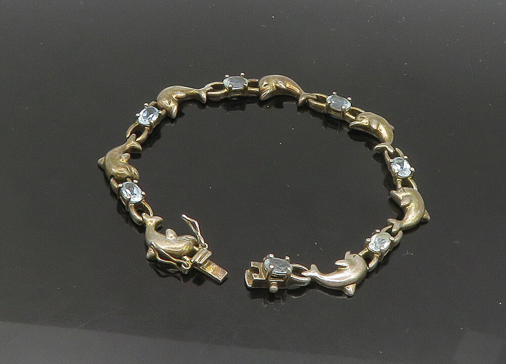 ROSS SIMON 925 Sterling Silver  Vintage Aquamarine Chain Bracelet  BT8447