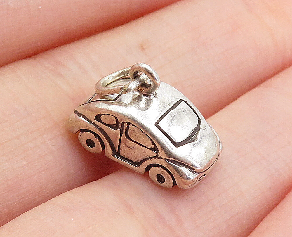 925 Sterling Silver  Vintage Petite Shiny Buggy Car Motif Drop Pendant  PT4257