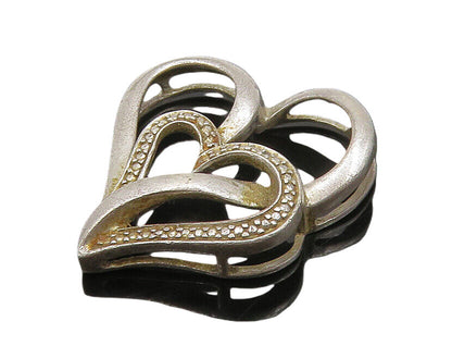 925 Sterling Silver  Vintage Genuine Diamond Open Love Hearts Pendant  PT14293