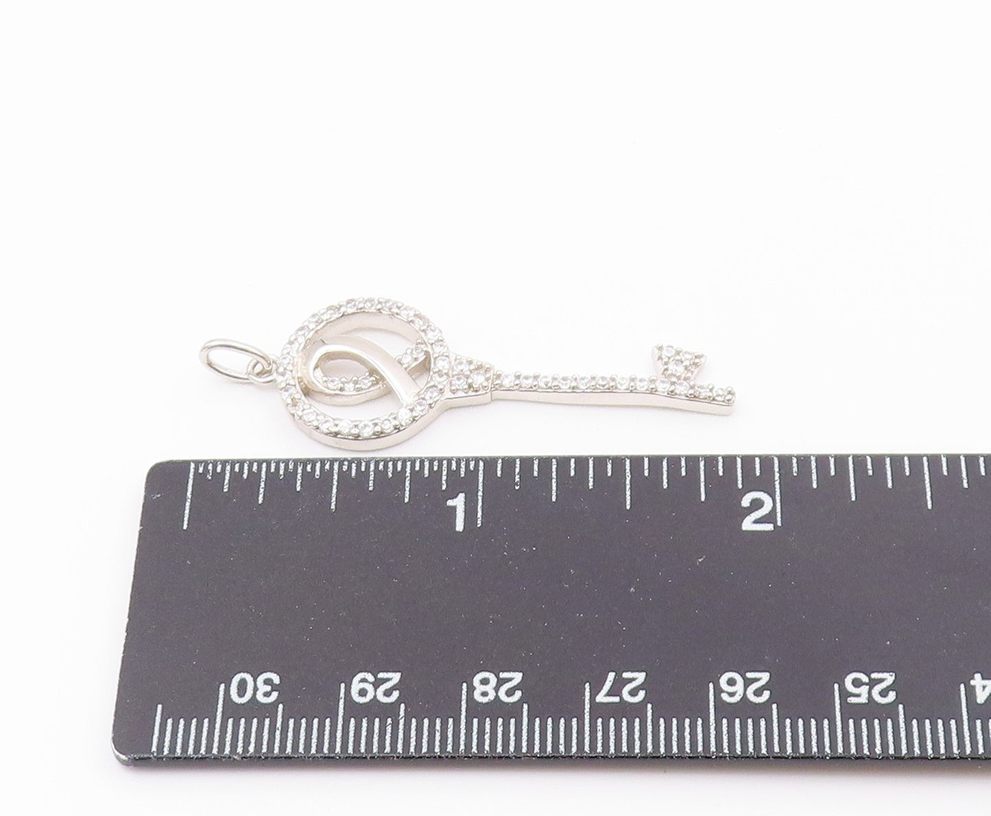 925 Sterling Silver  Vintage Cubic Zirconia Ribbon Key Motif Pendant  PT16816