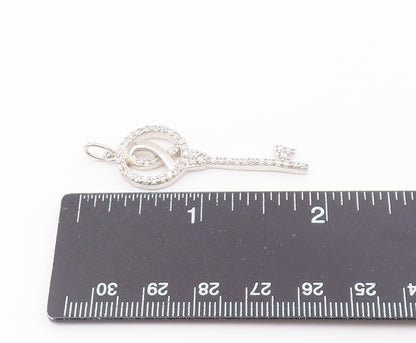 925 Sterling Silver  Vintage Cubic Zirconia Ribbon Key Motif Pendant  PT16816
