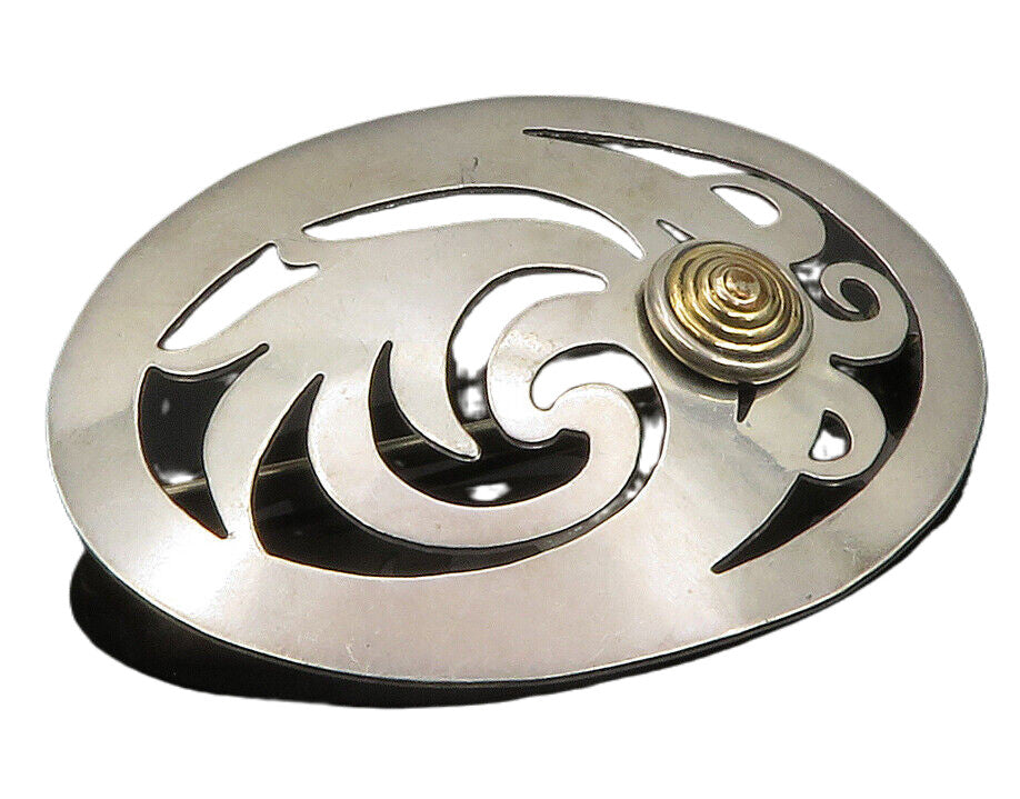 STAMAS 925 Sterling Silver  Vintage Two Tone Cutout Floral Brooch Pin  BP4518