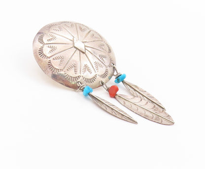 925 Sterling Silver Vintage Earrings SOUTHWESTERN Turquoise Feathers EG13530