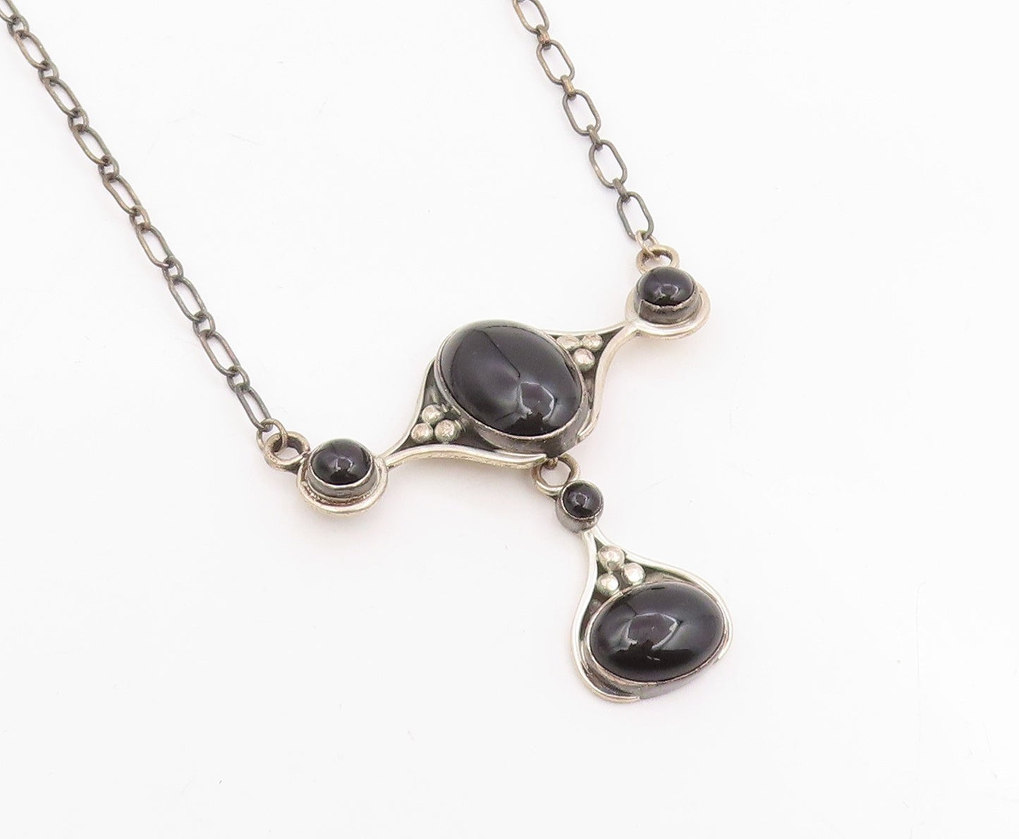 925 Sterling Silver Vintage Necklace DTR JAY KING Cabochon Onyx Chain  NE4751