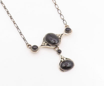 925 Sterling Silver Vintage Necklace DTR JAY KING Cabochon Onyx Chain  NE4751