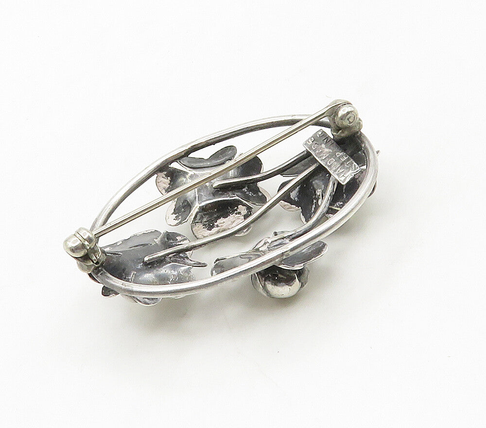 925 Sterling Silver  Vintage Handmade Shiny Floral Motif Brooch Pin  BP6152