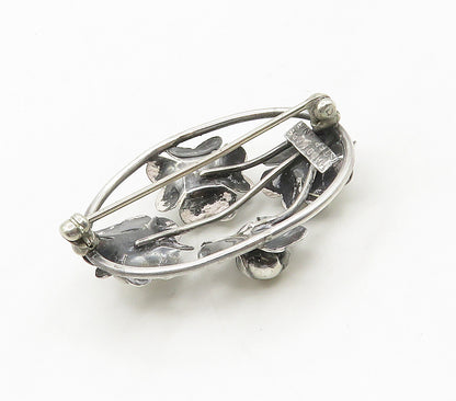 925 Sterling Silver  Vintage Handmade Shiny Floral Motif Brooch Pin  BP6152