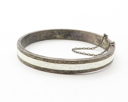 SIAM 925 Sterling Silver  Vintage Enamel Dark Tone Bangle Bracelet  BT5420