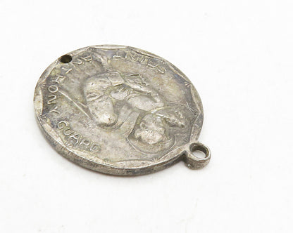 925 Sterling Silver  Vintage Antique Saint Christopher Prayer Pendant  PT7393