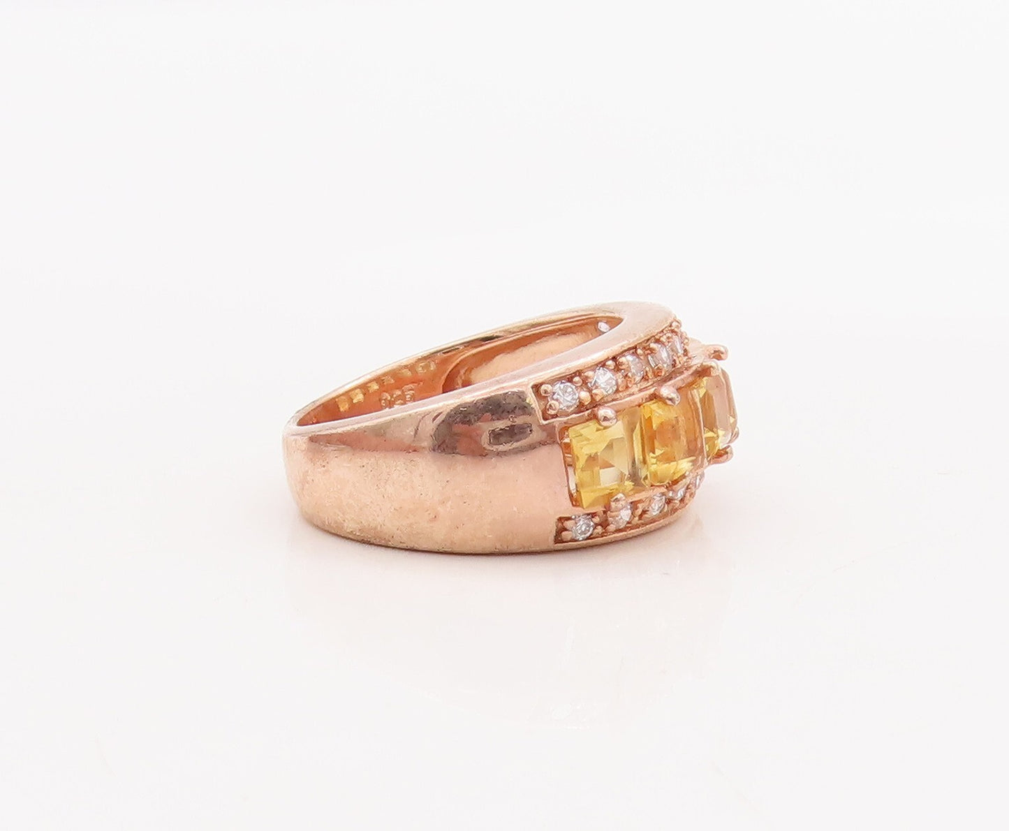 925 Sterling Silver Vintage Ring Rose Gold Plated Citrine & CZ  Sz 7  RG29120