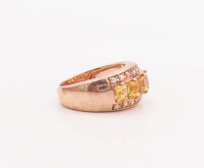 925 Sterling Silver Vintage Ring Rose Gold Plated Citrine & CZ  Sz 7  RG29120