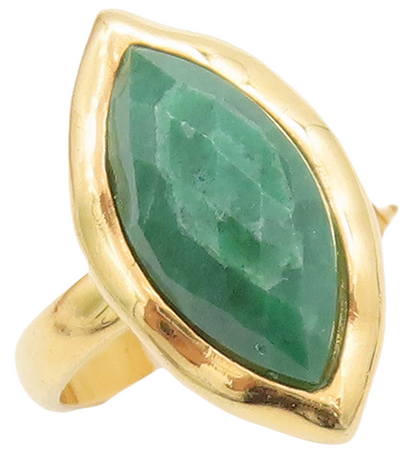 925 Sterling Silver Vintage Ring Gold Plated Marquise Green Gem  Sz 7  RG29417