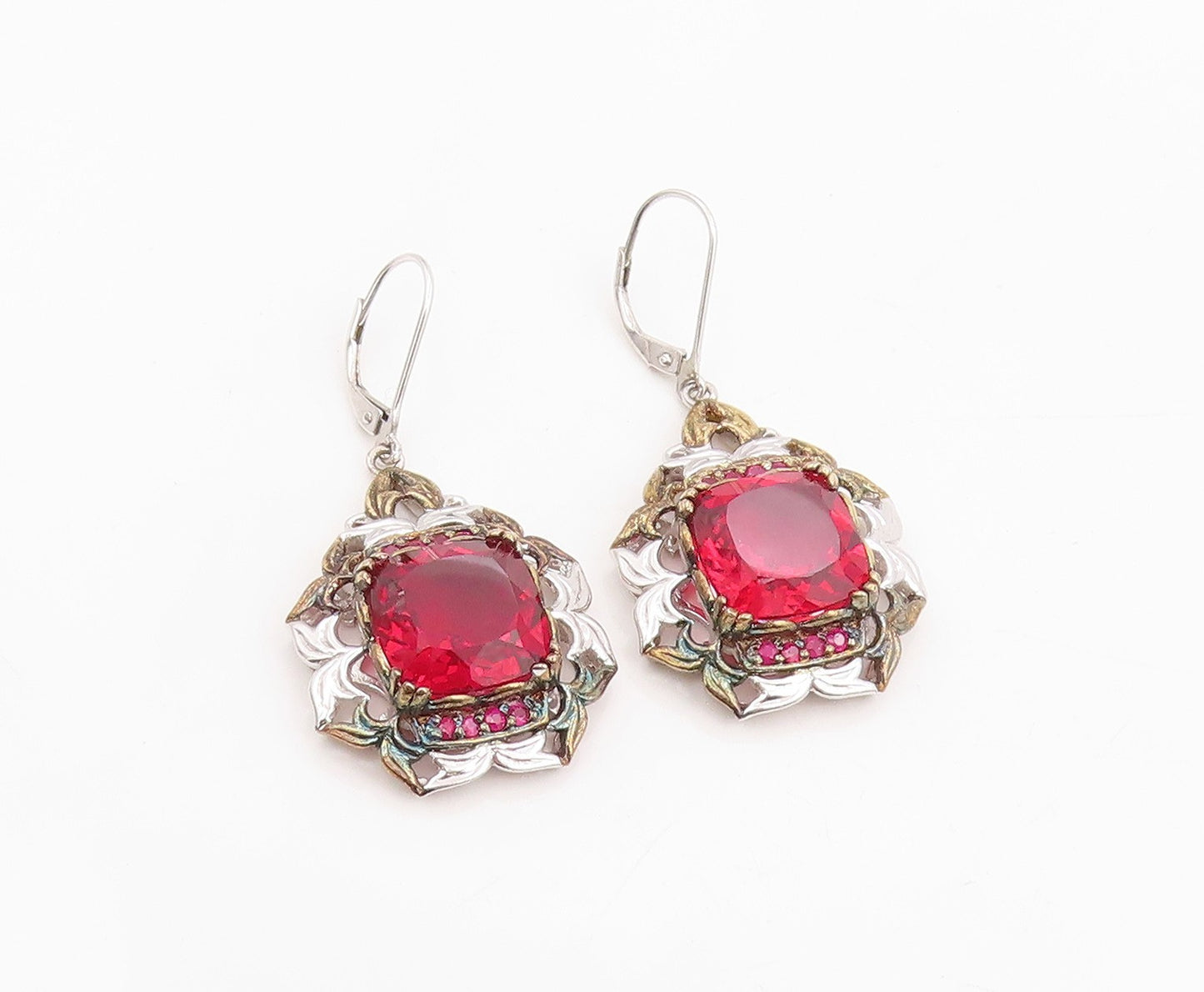 925 Sterling Silver Vintage Earrings MICHAEL VALITUTTI Ruby Floral Drop  EG14113