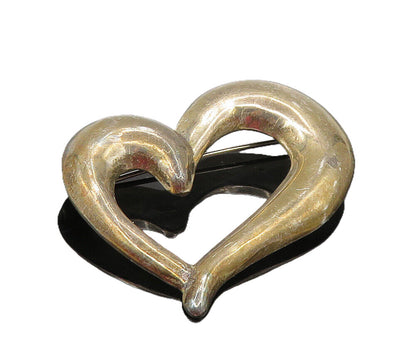 925 Sterling Silver  Vintage Shiny Smooth Open Love Heart Brooch Pin  BP3513