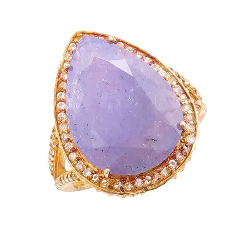 925 Sterling Silver Vintage Ring Gold Plated Tanzanite Halo Topaz  Sz 7  RG30099