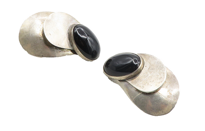 LOUIS BOOTH 925 Silver  Vintage Black Onyx Dark Tone Drop Earrings  EG4878