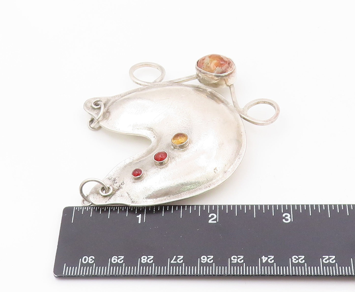 925 Sterling Silver  Vintage Carnelian & Citrine Heavy Pendant (NOISE) PT16439